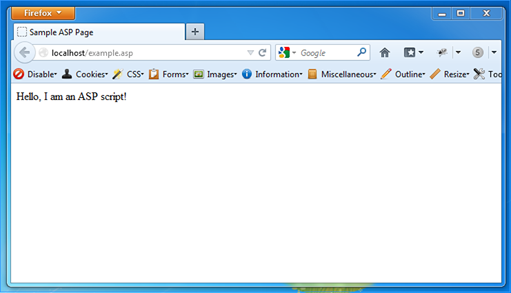 A .asp file served by the webserver to the browser