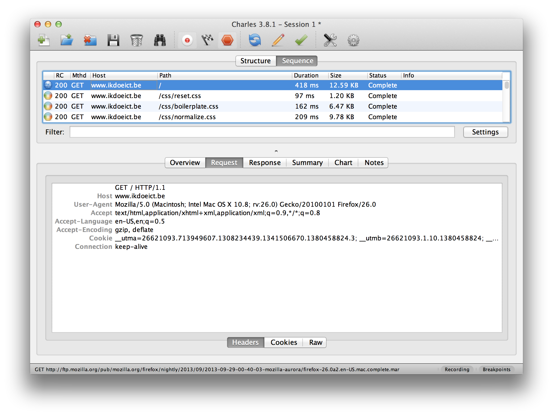 Charles example: google.be: Request